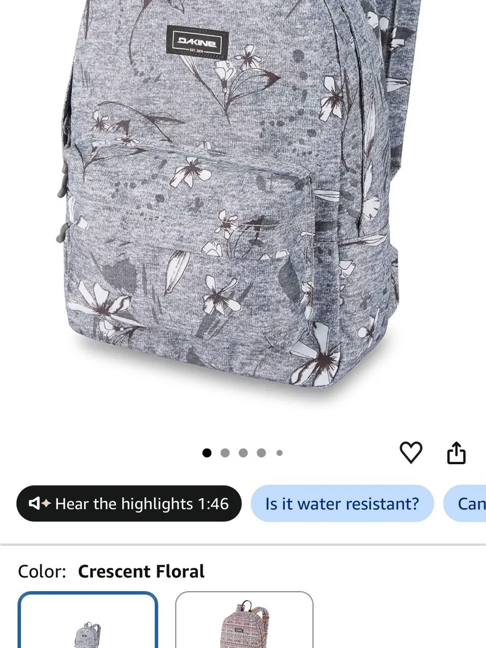 Dakine Gray Floral Print Backpack - Gray